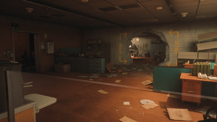 A room with a hole in the wall in FBC: Firebreak.