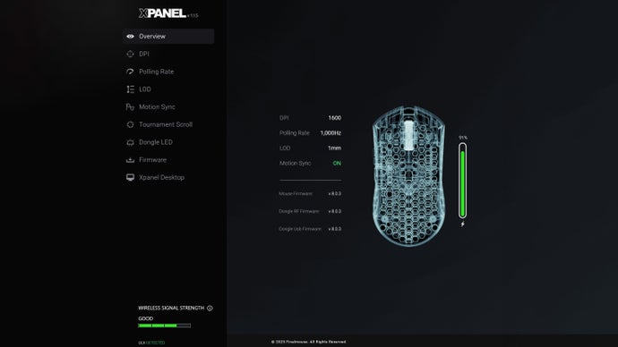 screenshot of finalmouse xpanel software