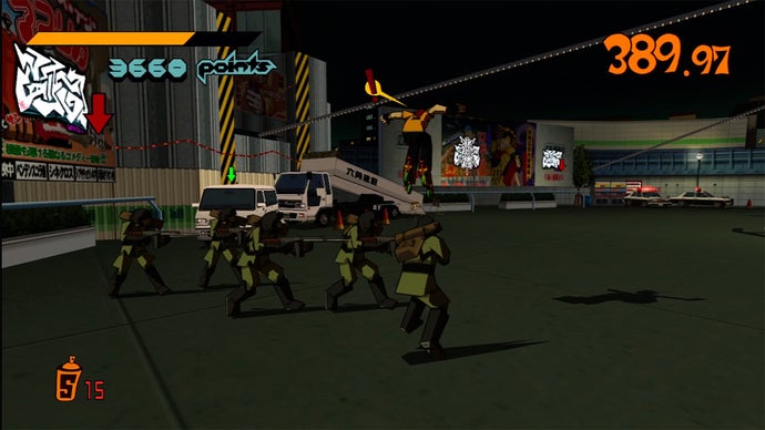 Enemy troops advance in the streets in Jet Set Radio.