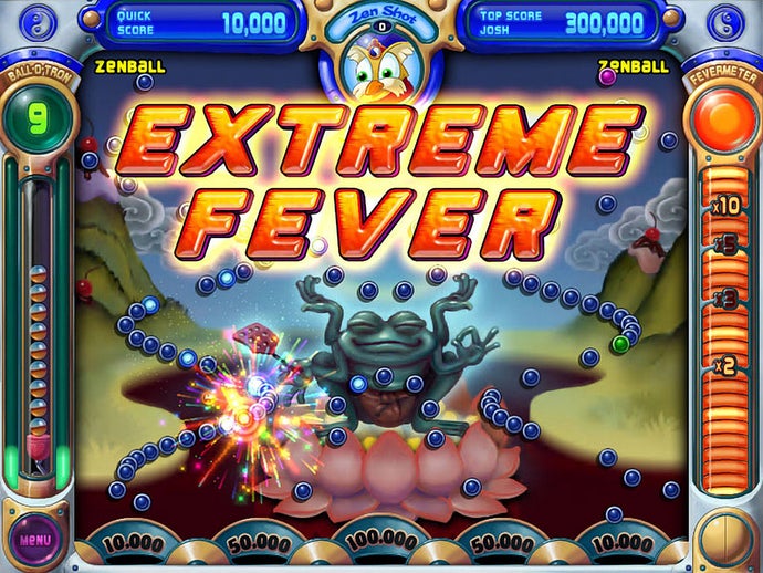 A Peggle screen with "EXTREME FEVER" written at the top.