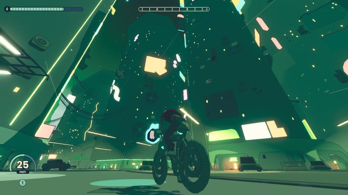 Navigating a dark city in Wheel World.