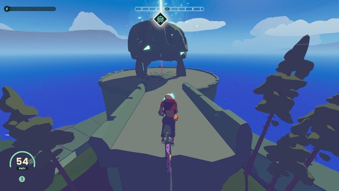 Approaching a Bell Shrine by the sea in Wheel World.