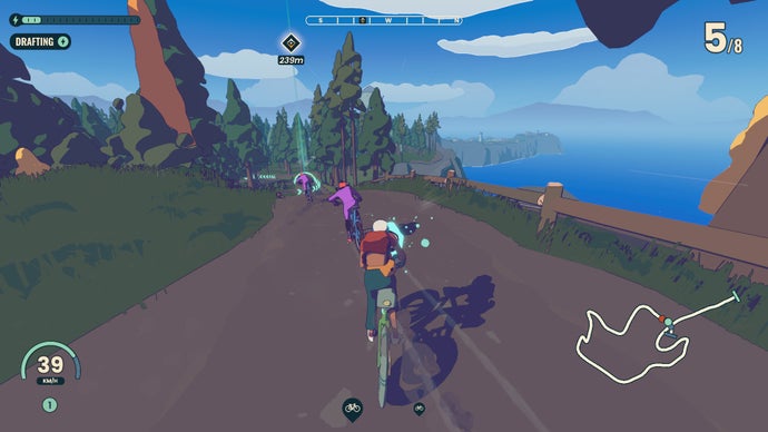 Racing towards a forest in Wheel World.