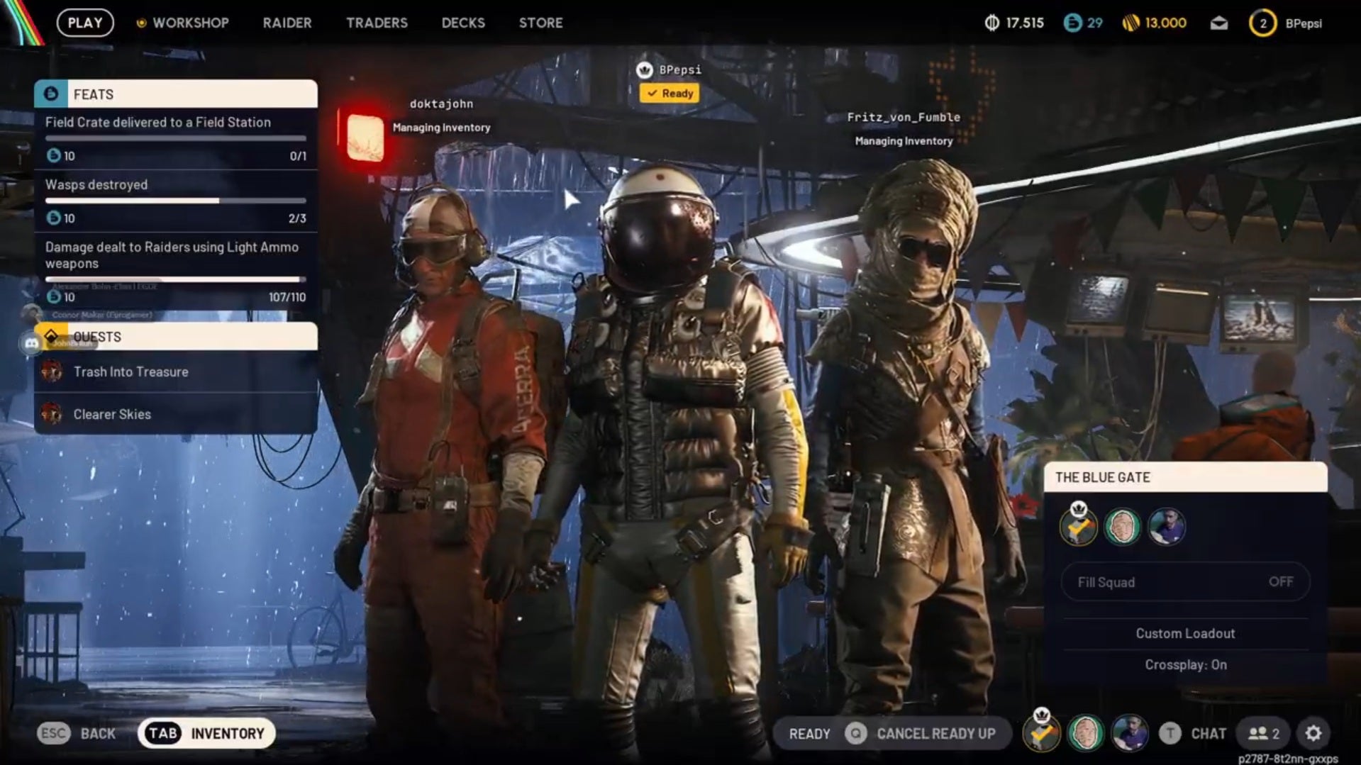 Arc Raiders full squad in pre-match lobby.