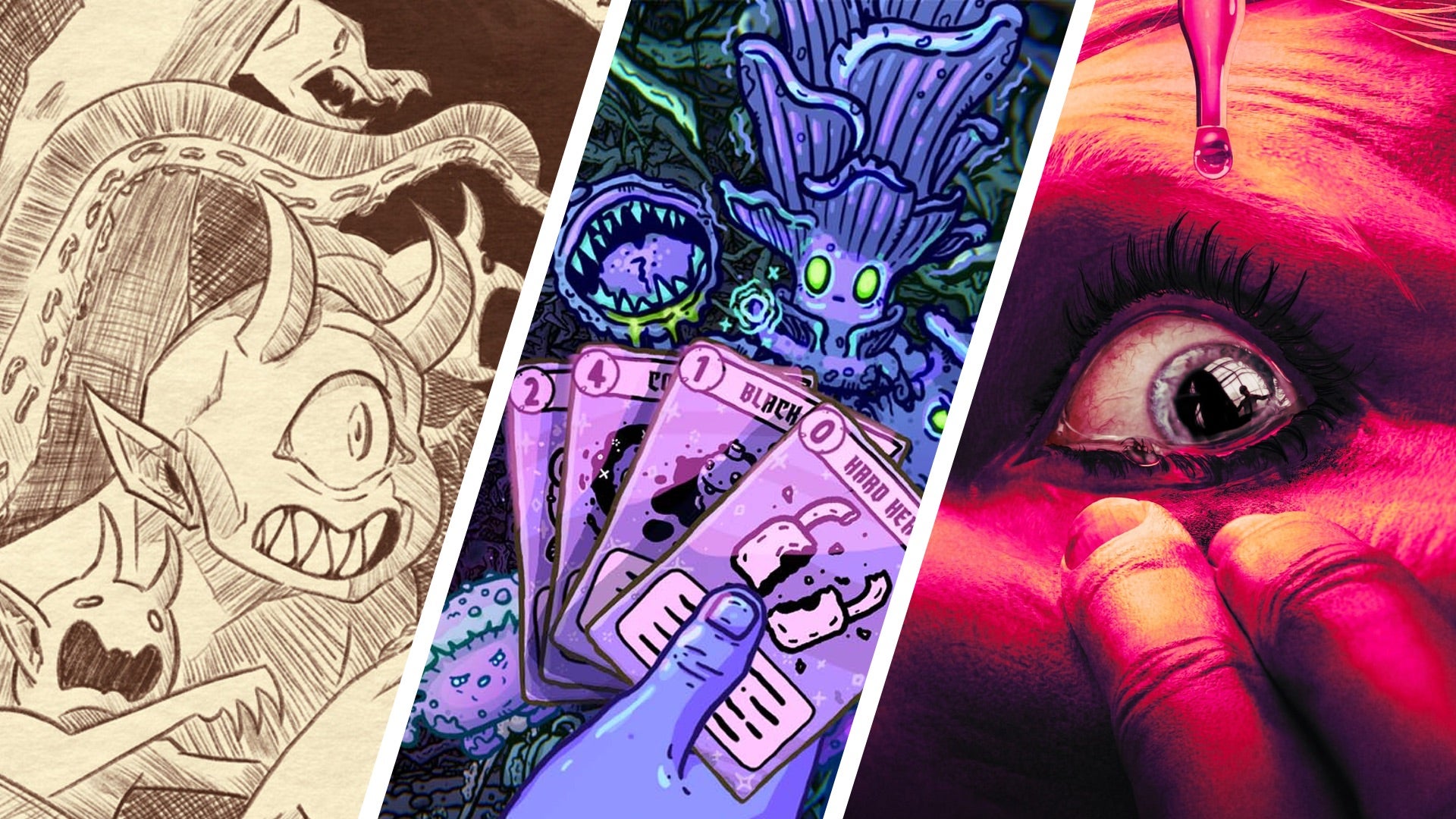 Composite image showing artwork from Talespinner, Shroom and Gloom, and Sleep Awake.