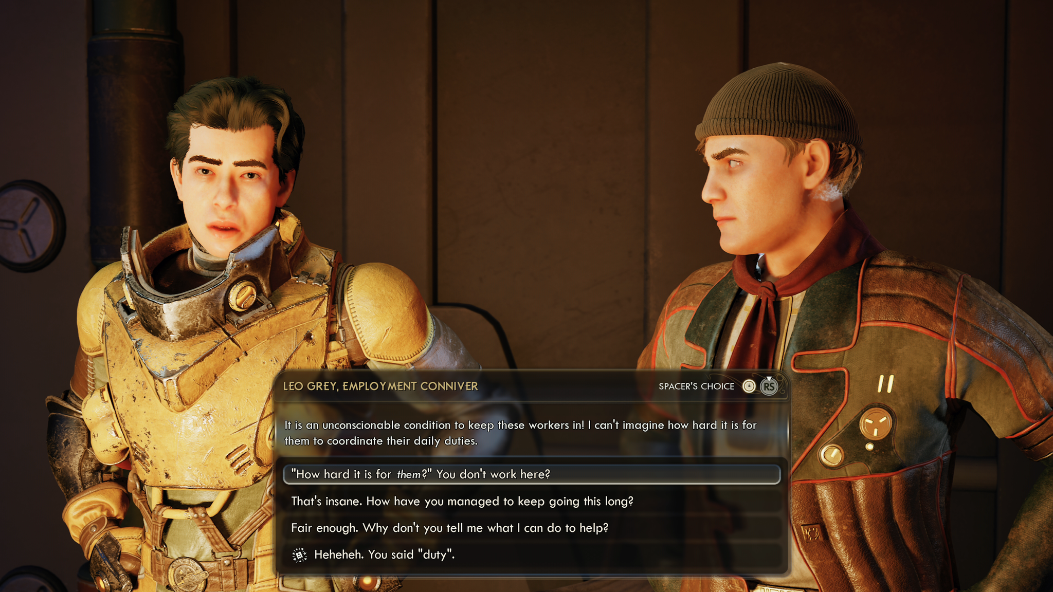 A screenshot of The Outer Worlds 2 running on Xbox Series X.