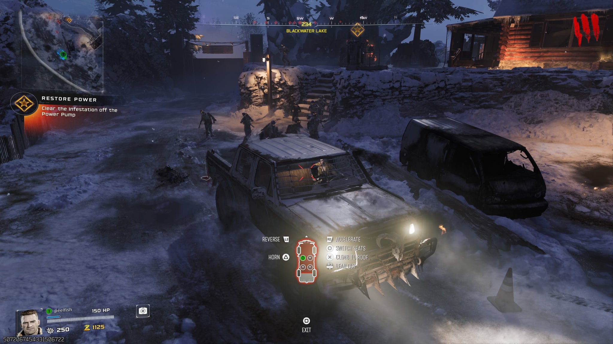 Call of Duty: Black Ops 7 screenshot showing a Zombies player running down undead in a truck.