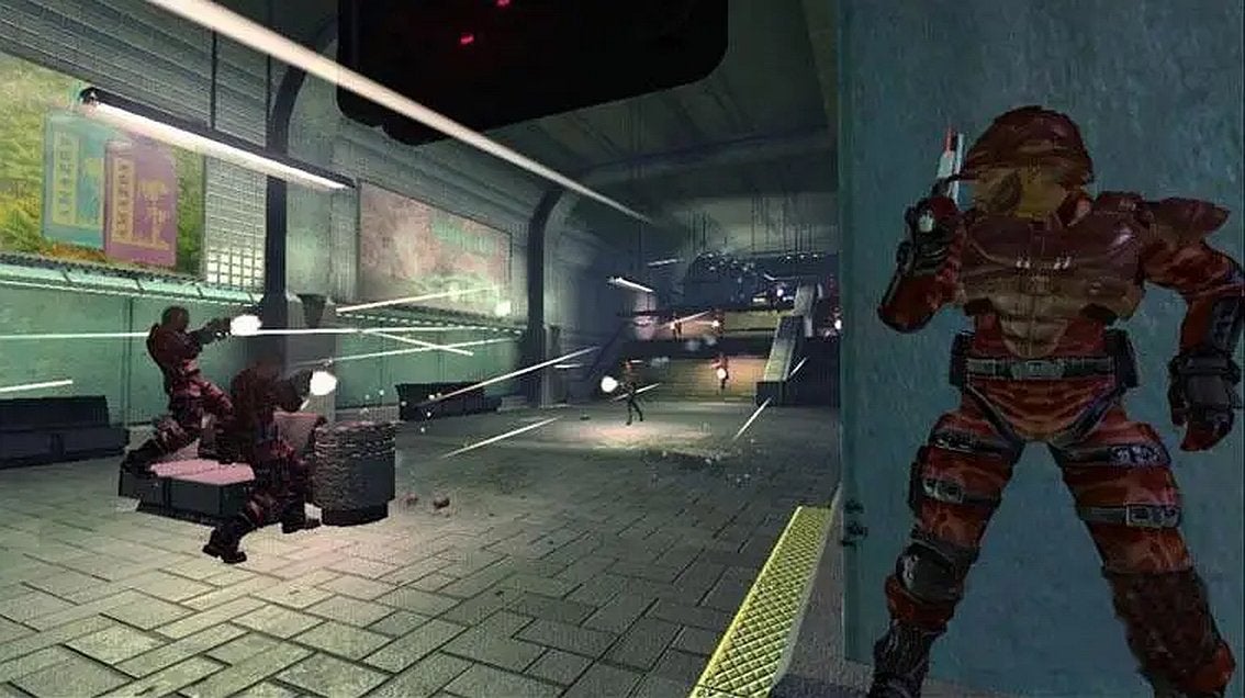 Wall Guy in Perfect Dark Zero. A man up against a wall.