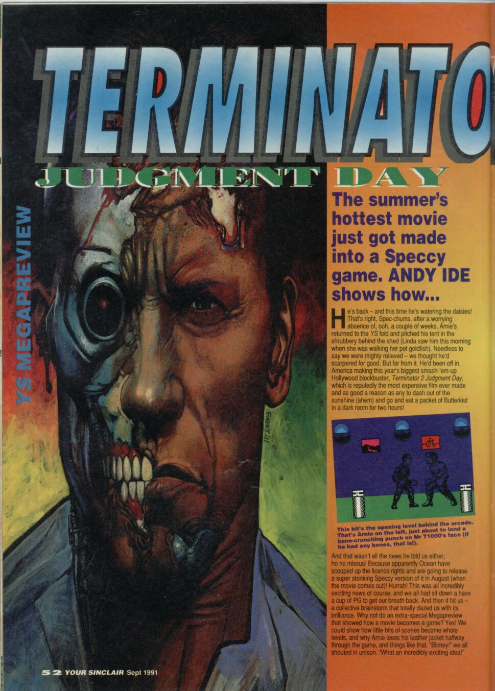 An old ZX Spectrum magazine showing a preview for Terminator 2